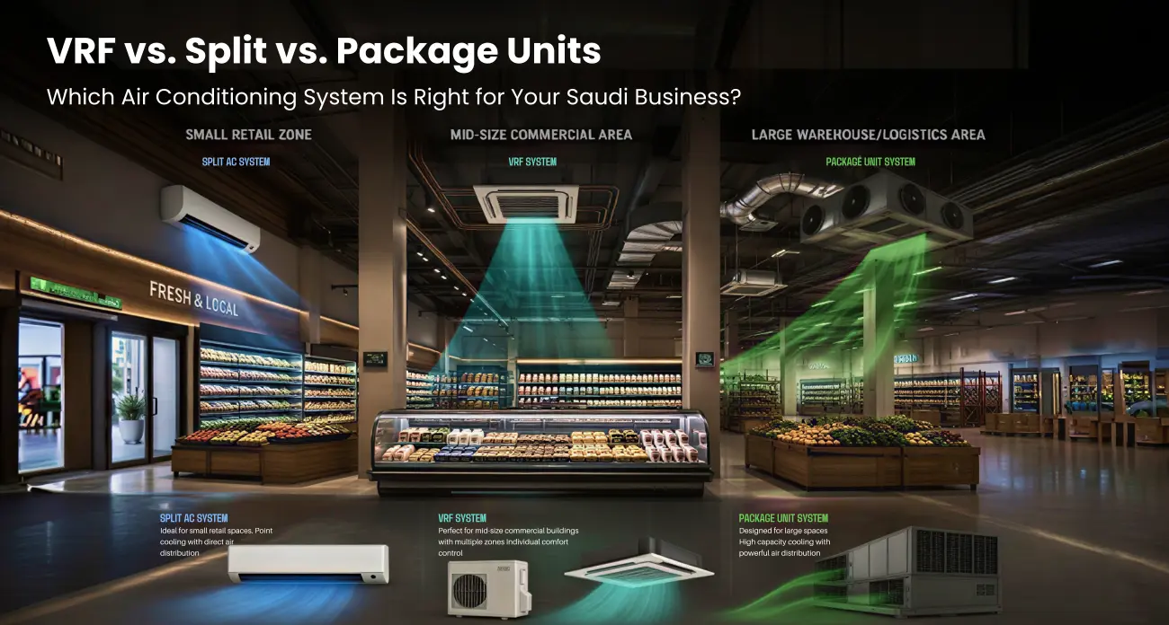 VRF vs. Split vs. Package Units: Best AC System for Saudi Businesses